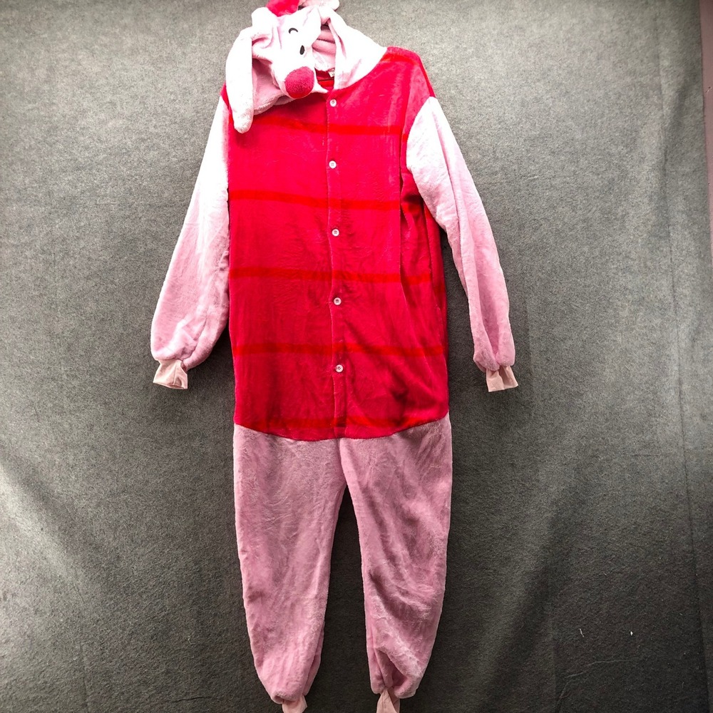Winnie The Pooh Piglet Costume Pajama Union Suit Womens M Pink Plush Loungewear